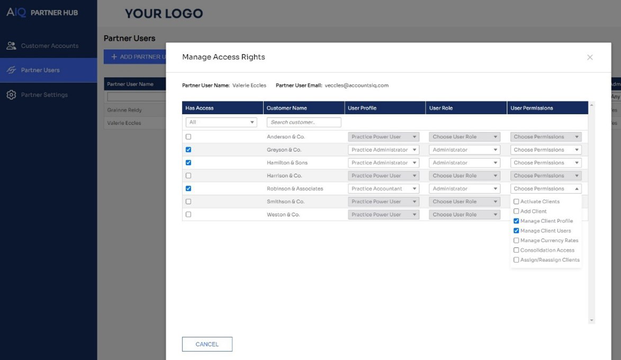 AccountsIQ Partner Hub screen