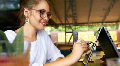 hybrid working female working from home