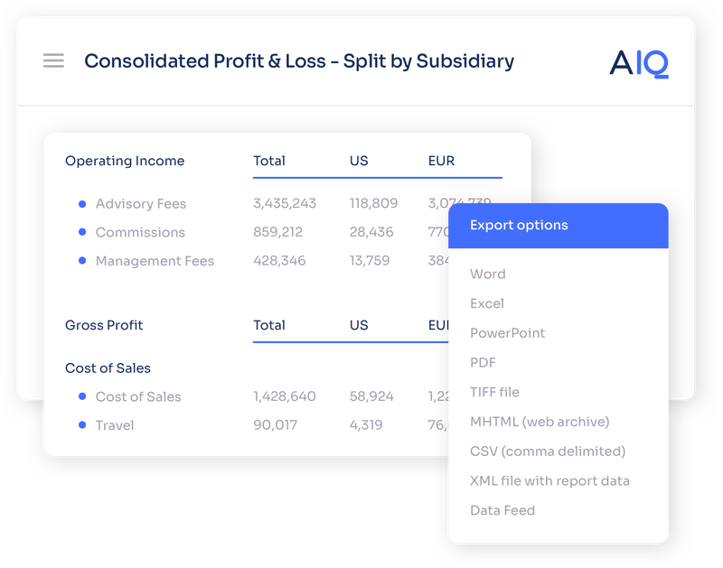 P&L report with export options