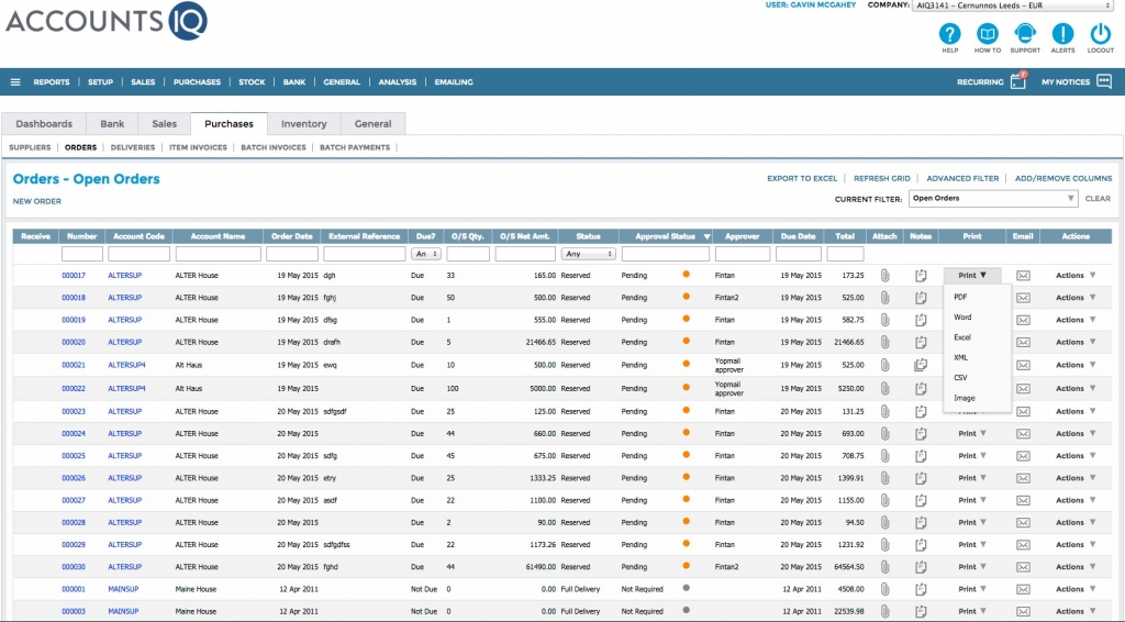 open orders page